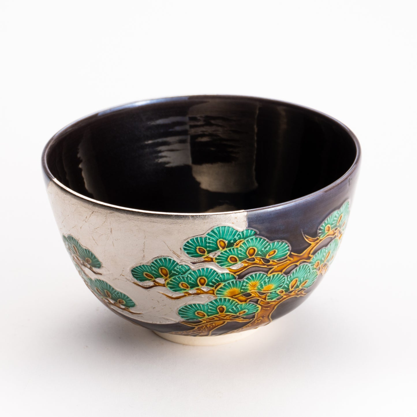 抹茶碗　紫交趾白金箔 "老松に月"　一如 KOTOPOTTER