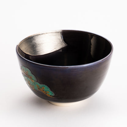 抹茶碗　紫交趾白金箔 "老松に月"　一如 KOTOPOTTER