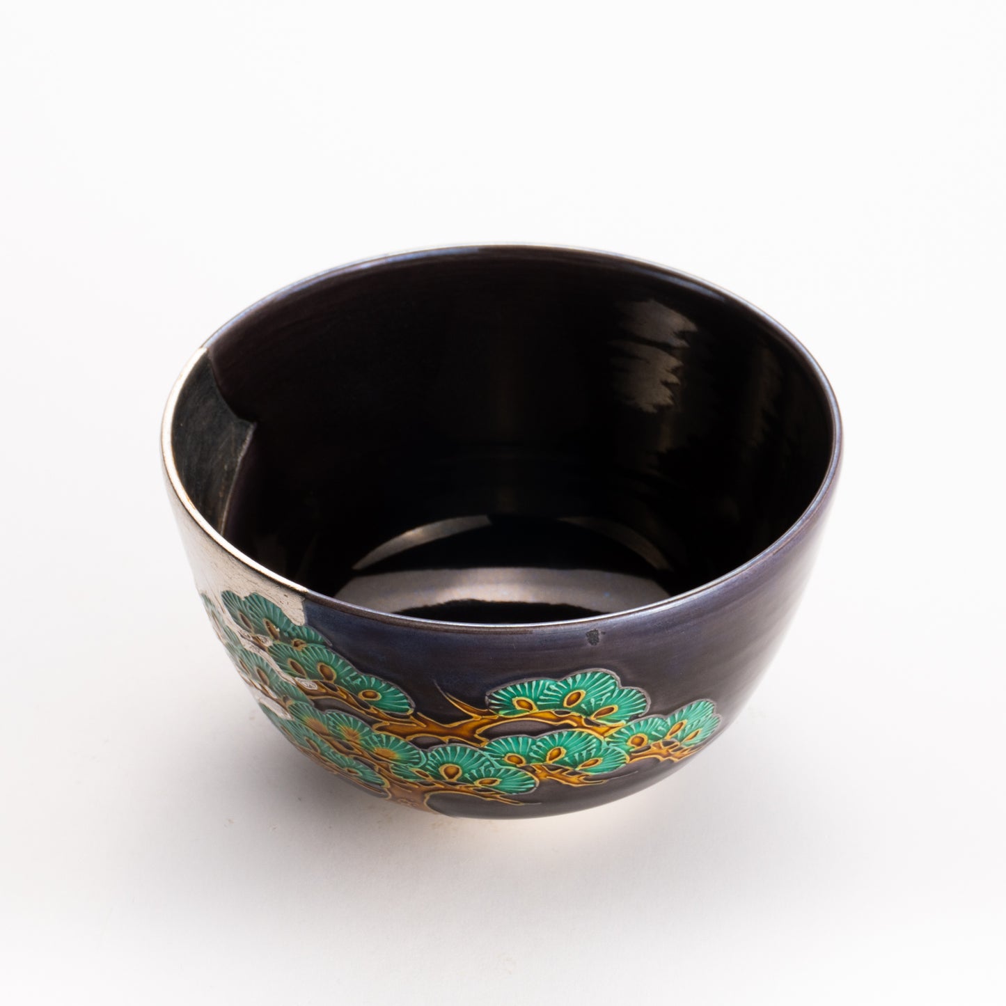 抹茶碗　紫交趾白金箔 "老松に月"　一如 KOTOPOTTER