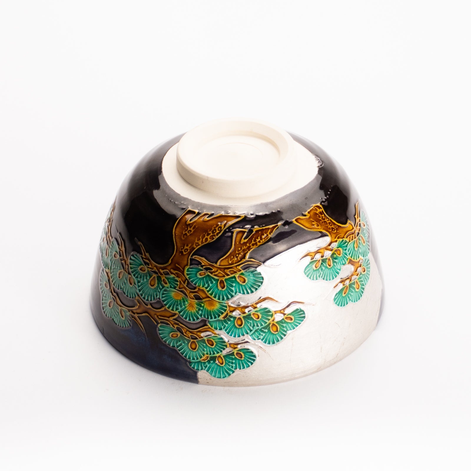 京都 清水焼】抹茶碗 紫交趾白金箔 