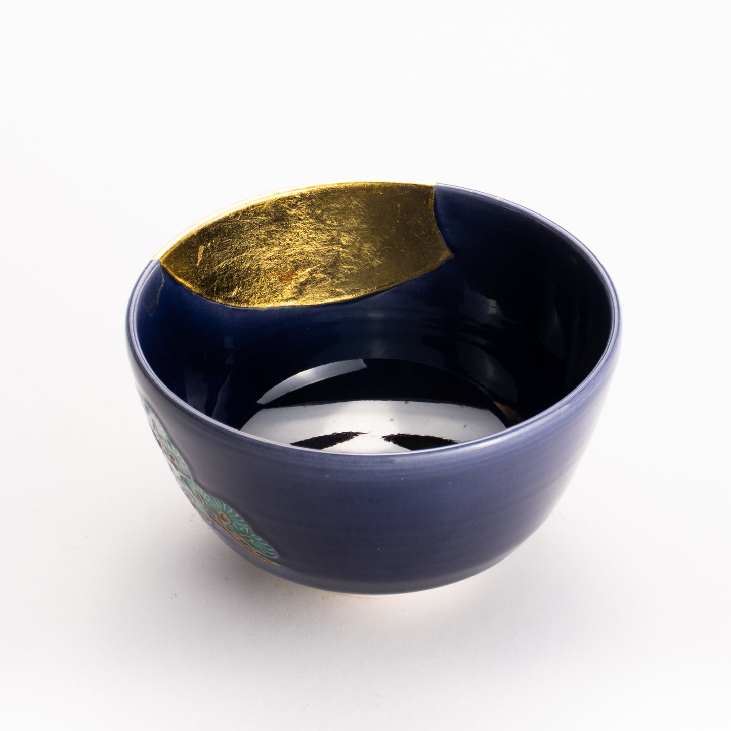 抹茶碗　紺交趾金箔 "老松に月"　一如 KOTOPOTTER