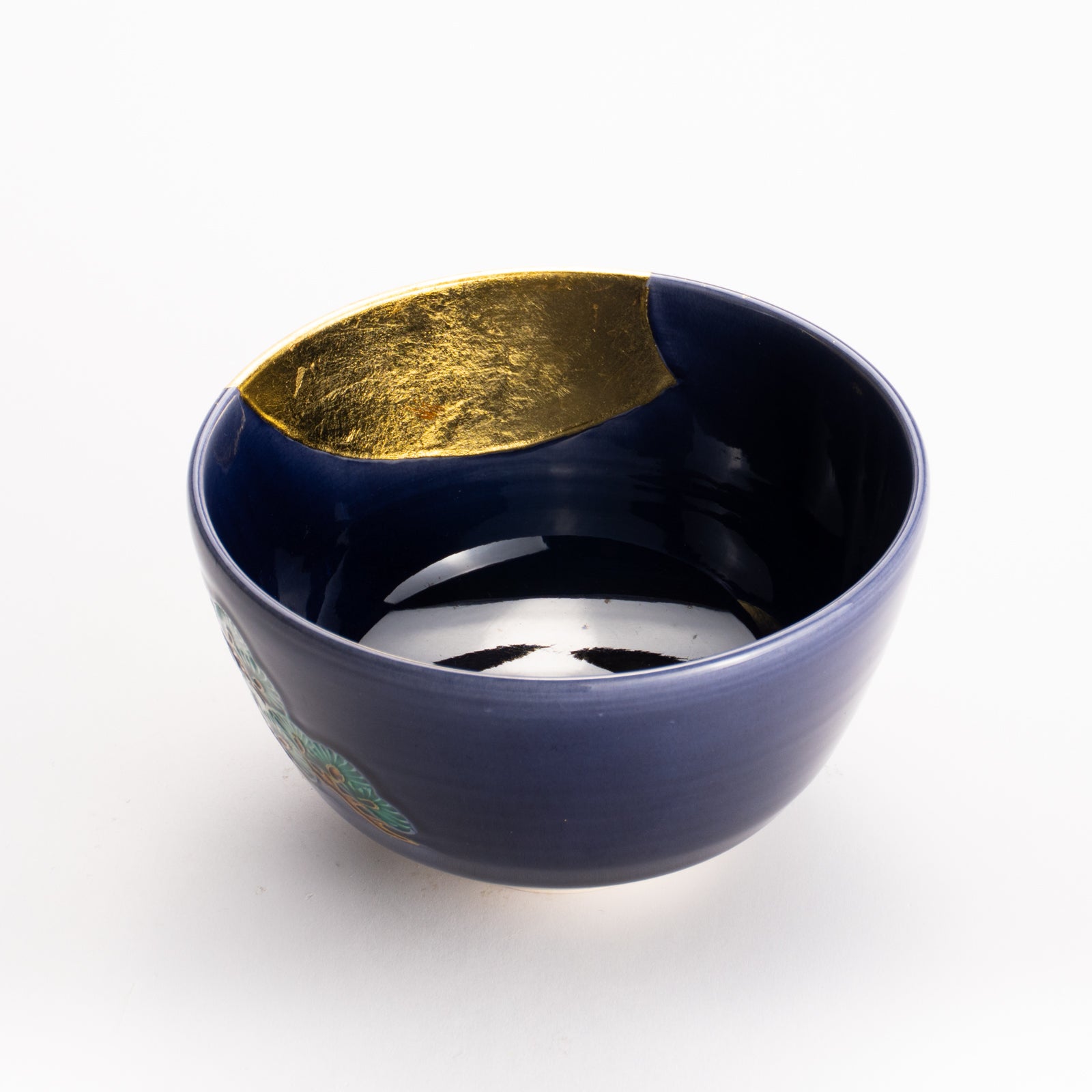 抹茶碗　紺交趾金箔 "老松に月"　一如 KOTOPOTTER