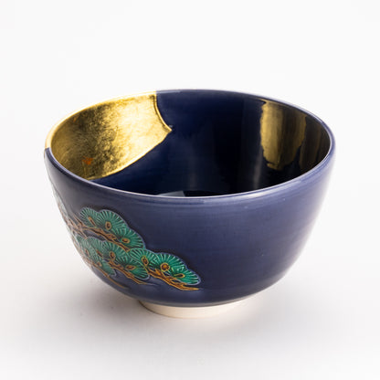 抹茶碗　紺交趾金箔 "老松に月"　一如 KOTOPOTTER