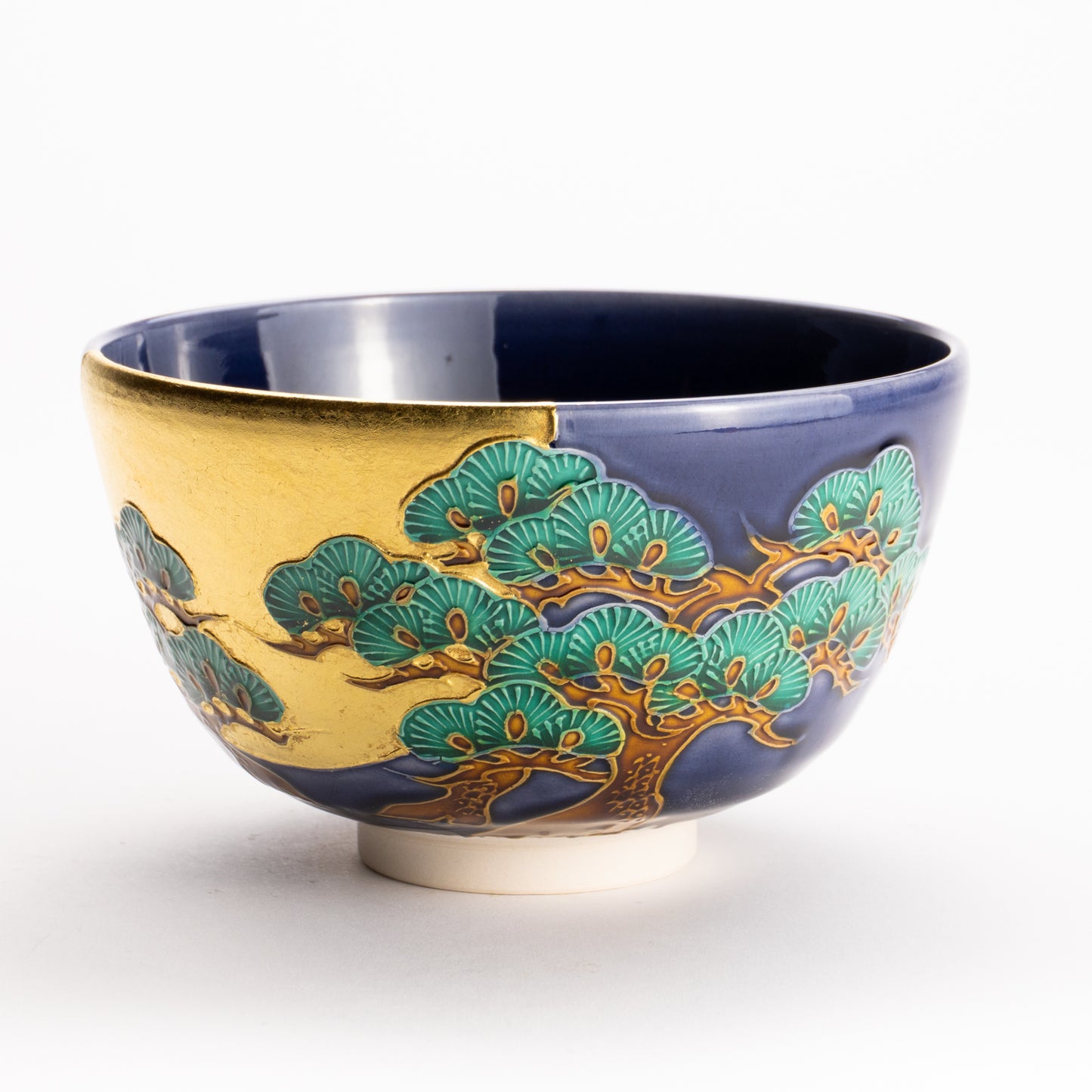抹茶碗　紺交趾金箔 "老松に月"　一如 KOTOPOTTER