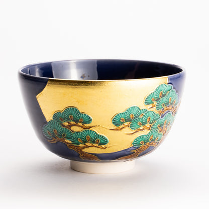 抹茶碗　紺交趾金箔 "老松に月"　一如 KOTOPOTTER