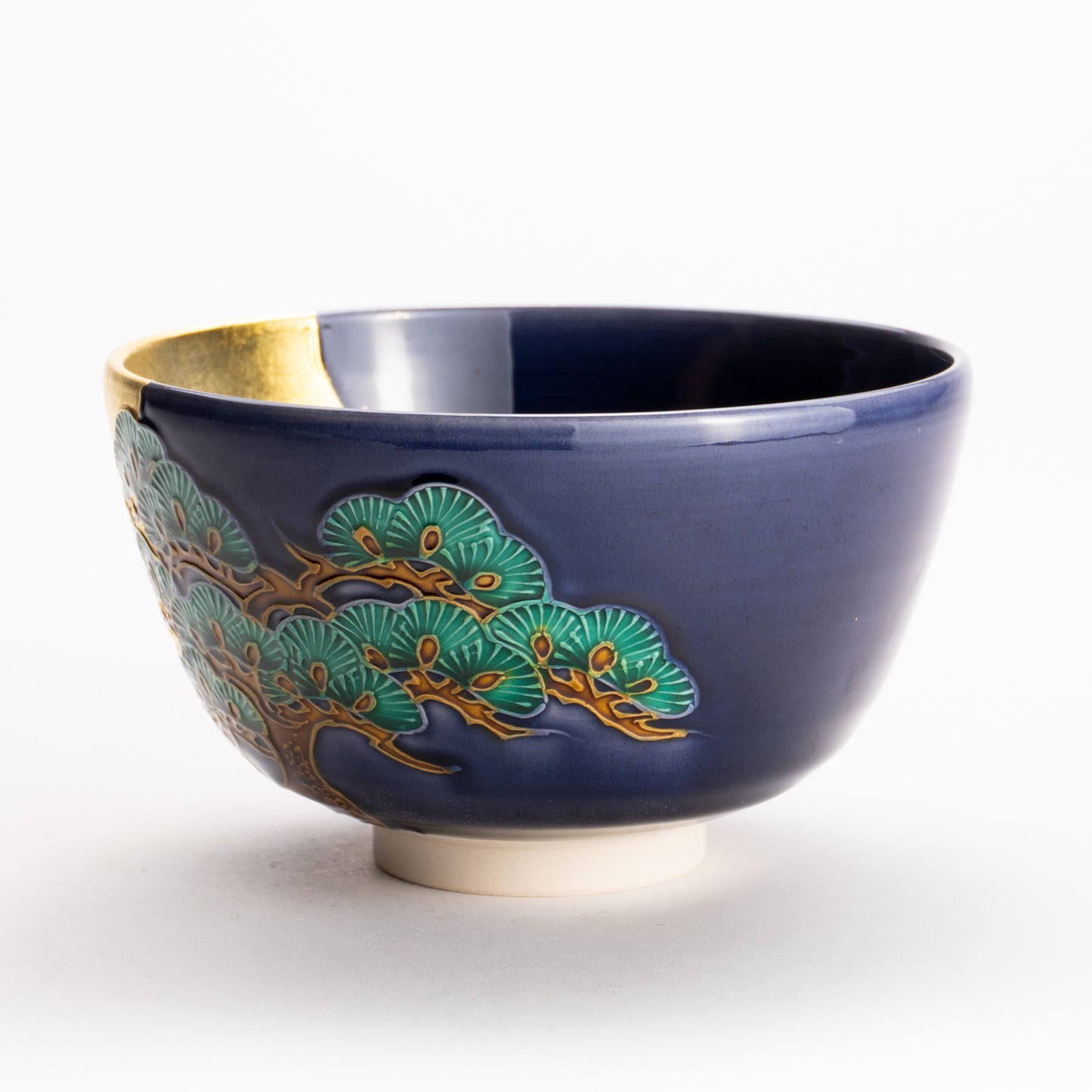 抹茶碗　紺交趾金箔 "老松に月"　一如 KOTOPOTTER