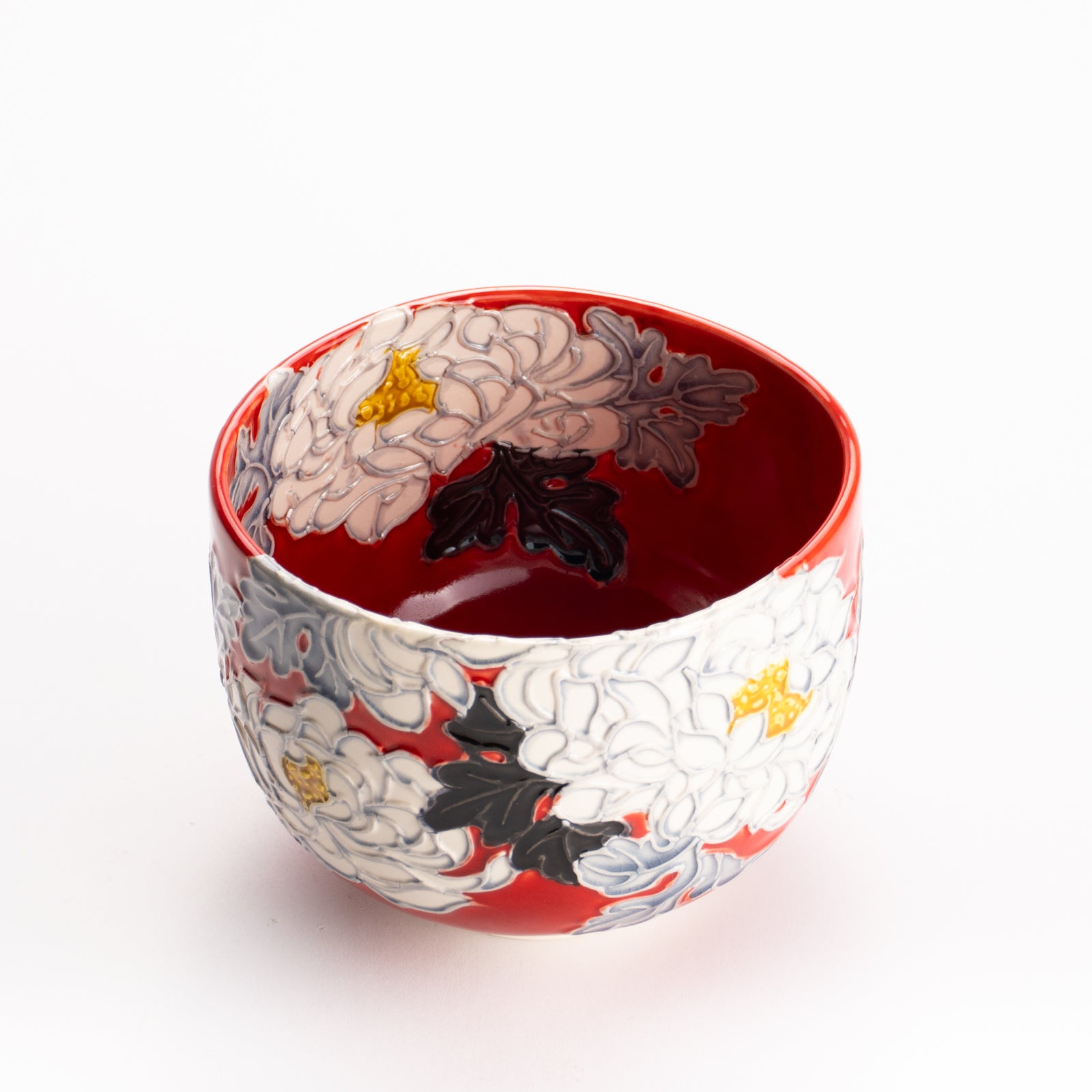 抹茶碗　朱交趾 "菊"　一如 KOTOPOTTER