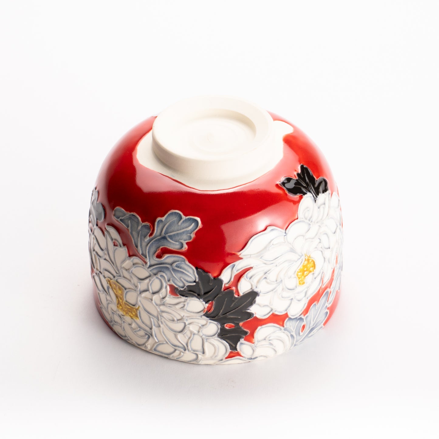 抹茶碗　朱交趾 "菊"　一如 KOTOPOTTER