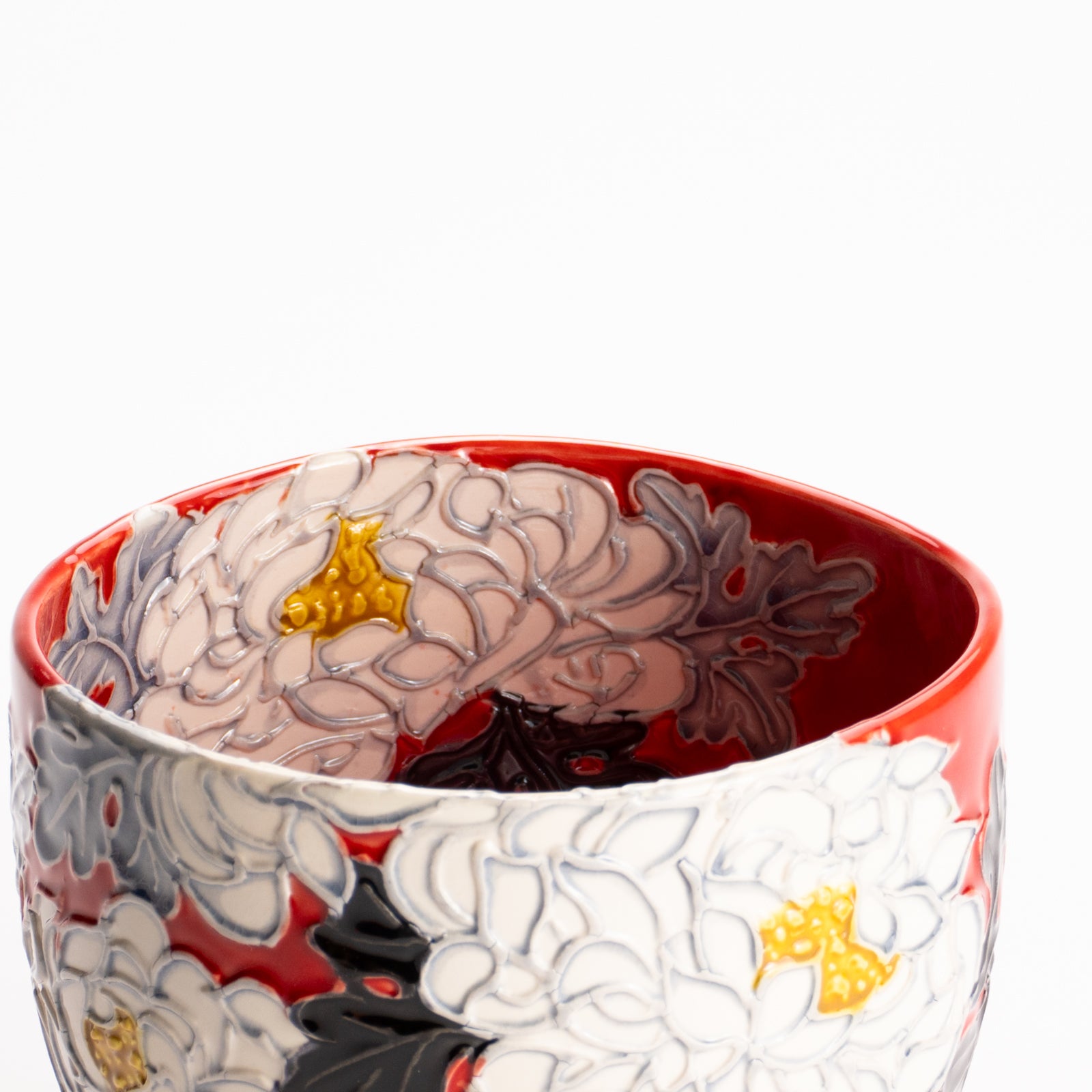 抹茶碗　朱交趾 "菊"　一如 KOTOPOTTER