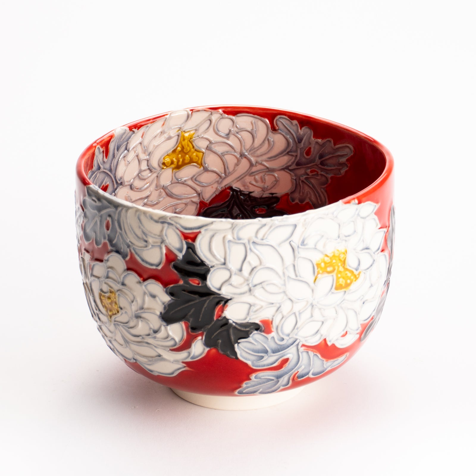 抹茶碗　朱交趾 "菊"　一如 KOTOPOTTER
