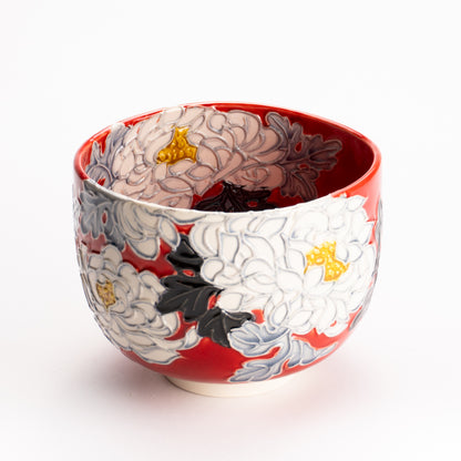 抹茶碗　朱交趾 "菊"　一如 KOTOPOTTER