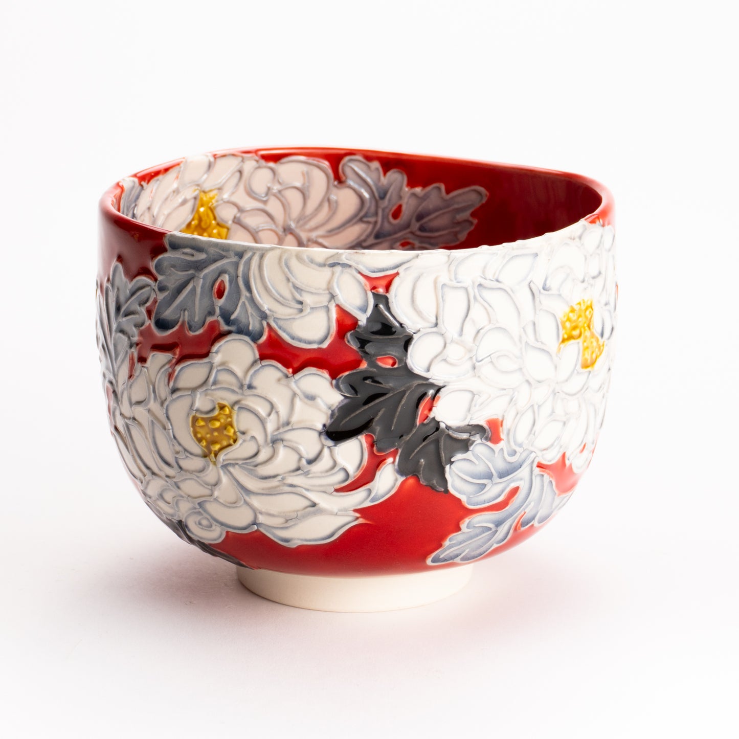 抹茶碗　朱交趾 "菊"　一如 KOTOPOTTER
