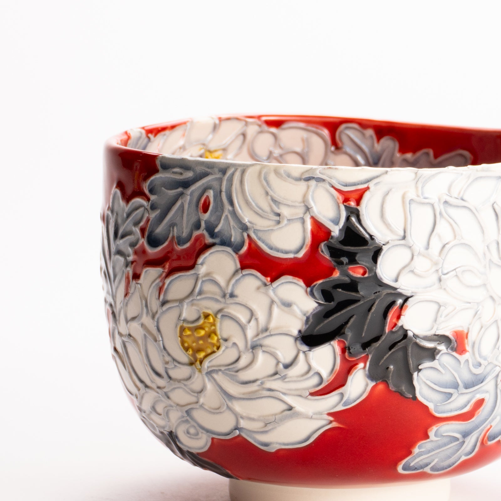 抹茶碗　朱交趾 "菊"　一如 KOTOPOTTER