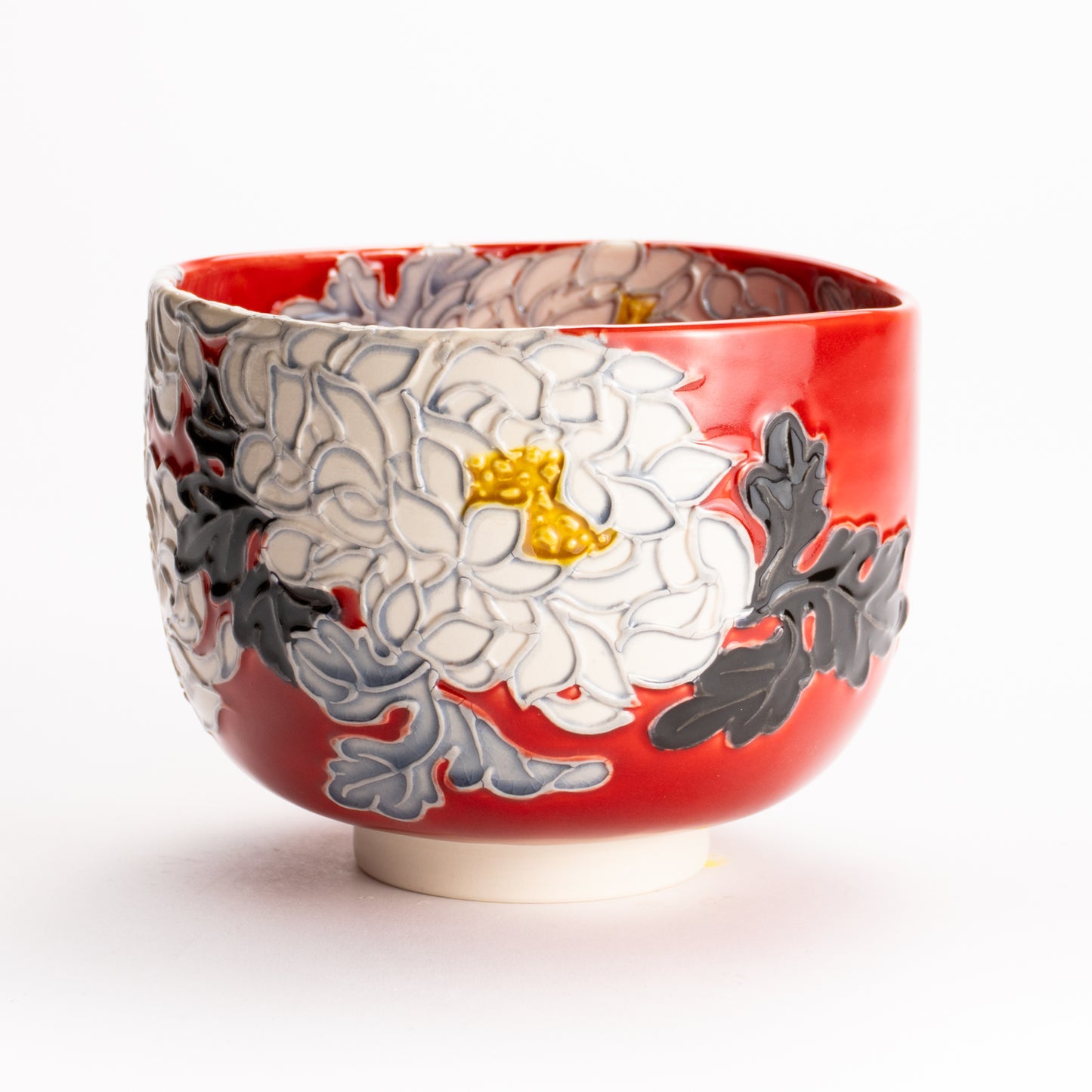 抹茶碗　朱交趾 "菊"　一如 KOTOPOTTER