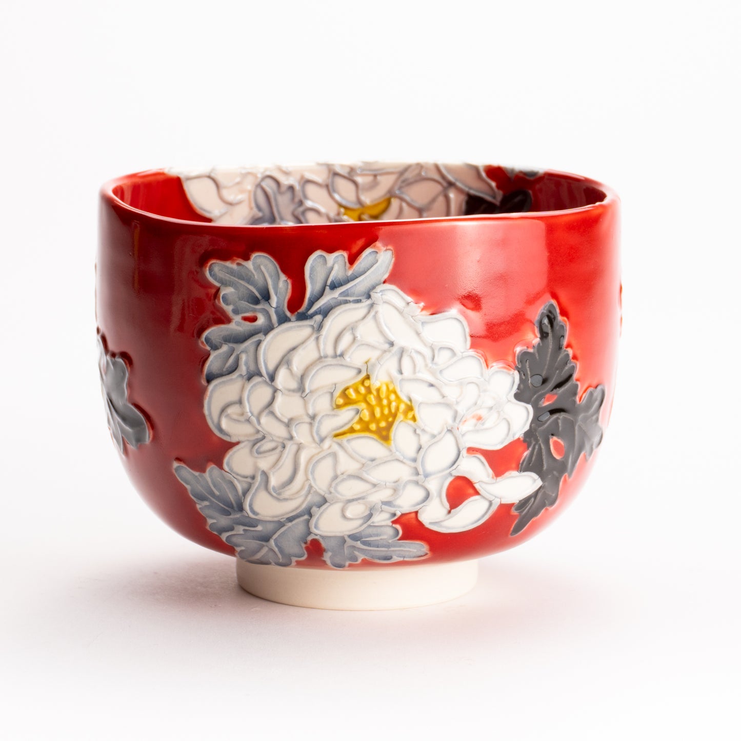 抹茶碗　朱交趾 "菊"　一如 KOTOPOTTER