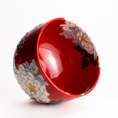 抹茶碗　朱交趾 "菊"　一如 KOTOPOTTER