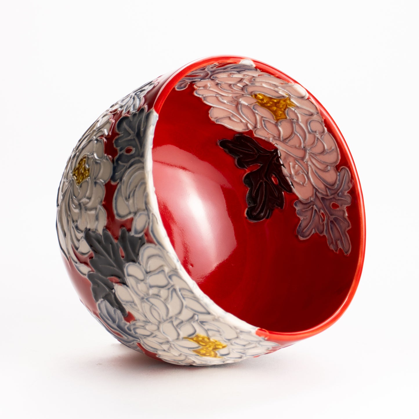 抹茶碗　朱交趾 "菊"　一如 KOTOPOTTER