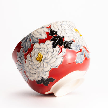 抹茶碗　朱交趾 "菊"　一如 KOTOPOTTER