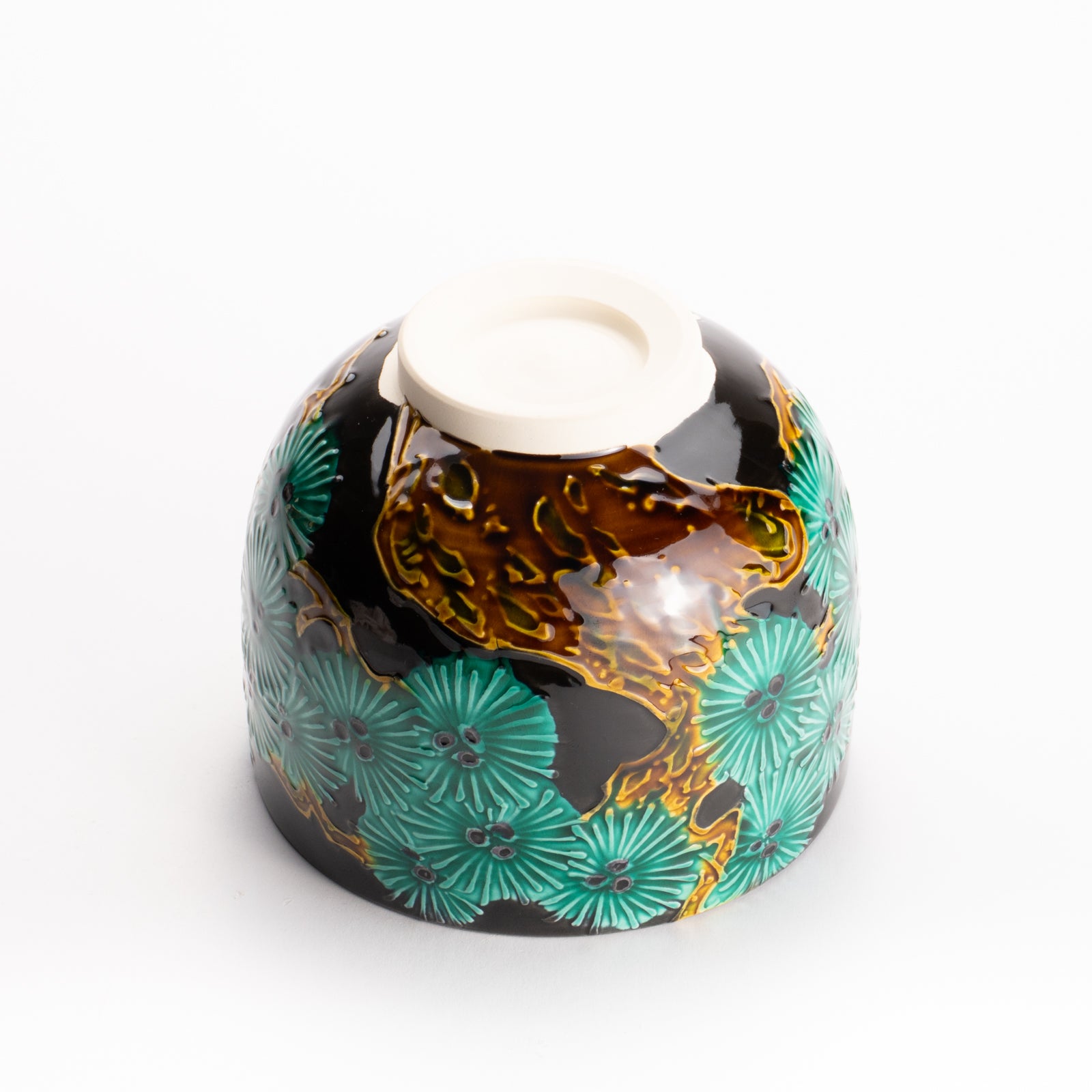 抹茶茶碗　紫交趾松に浜茶碗　山本一如作【新品未使用箱付き】 京都 清水焼】抹茶碗 紫交趾 