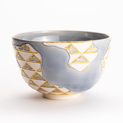 抹茶碗　淡紫交趾 "鱗鶴紋"　一如 KOTOPOTTER