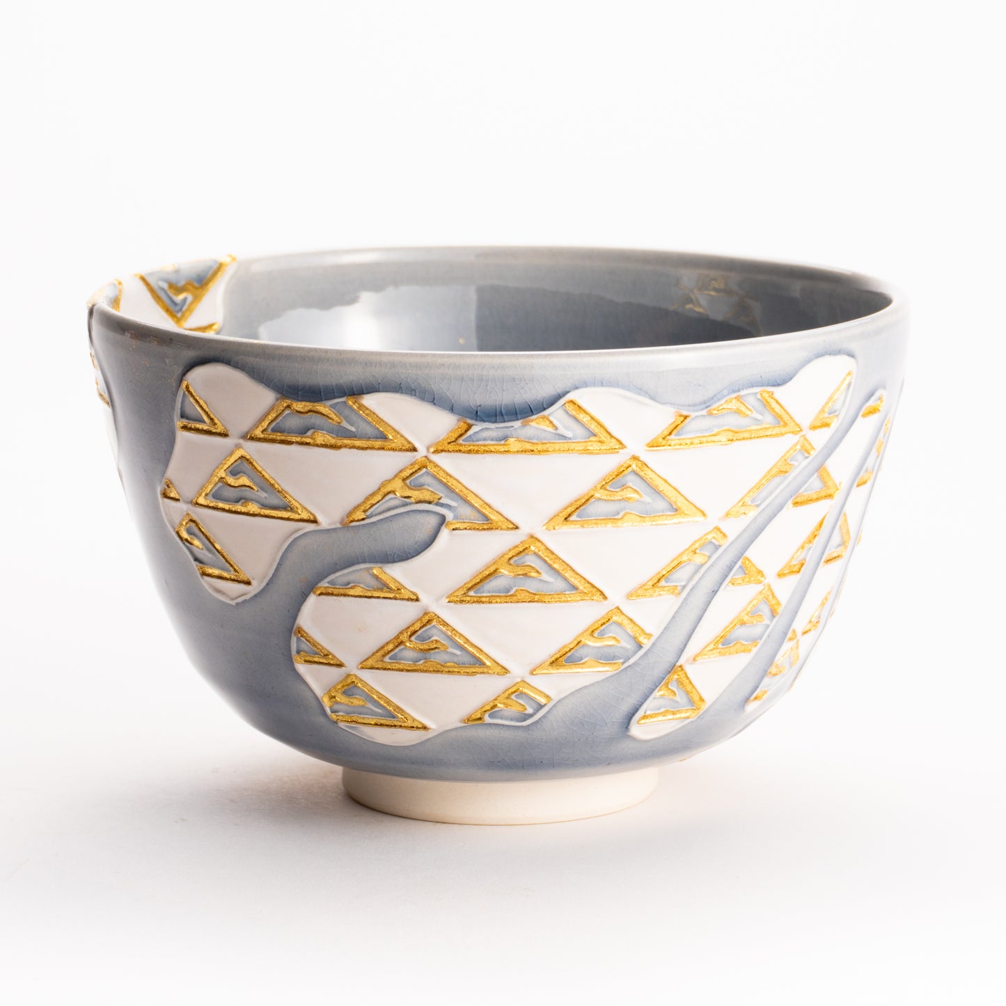 抹茶碗　淡紫交趾 "鱗鶴紋"　一如 KOTOPOTTER