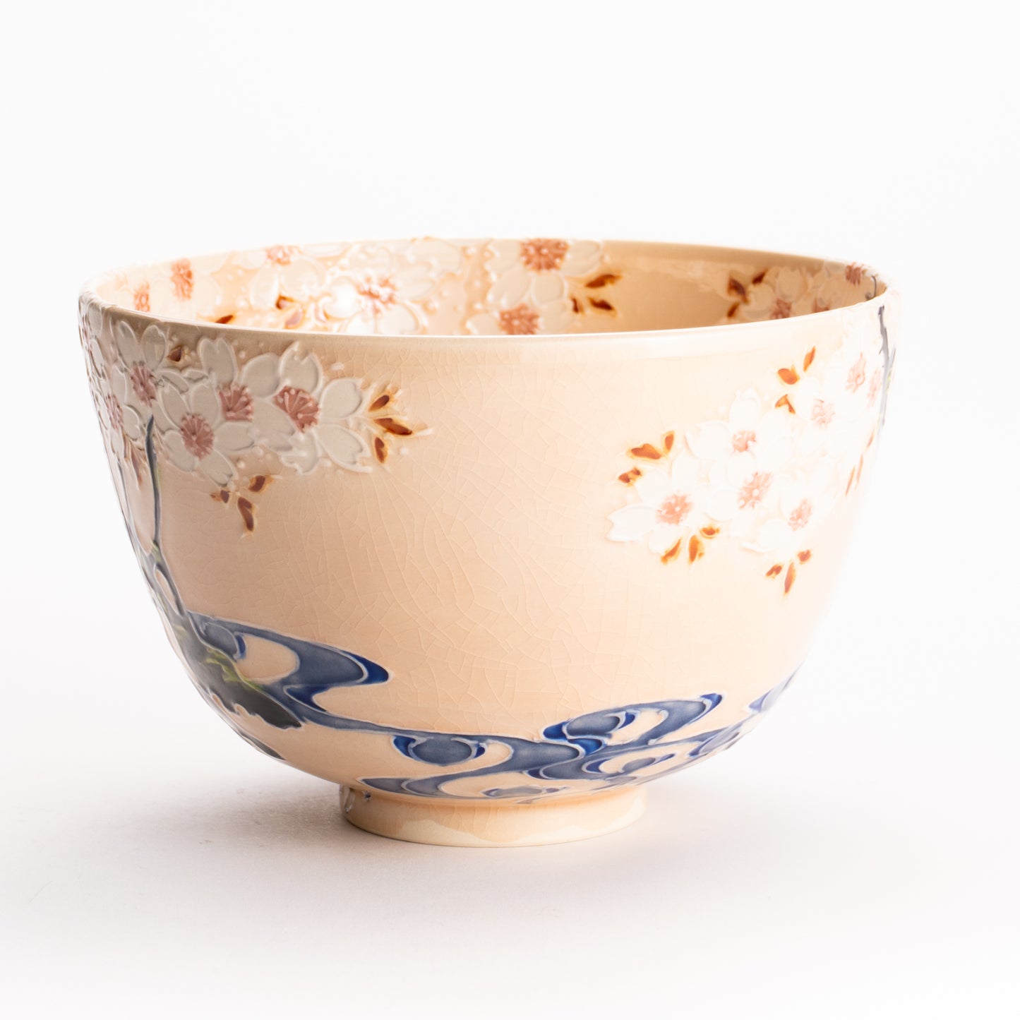 抹茶碗　淡桃交趾 "鹿に桜"　一如 KOTOPOTTER