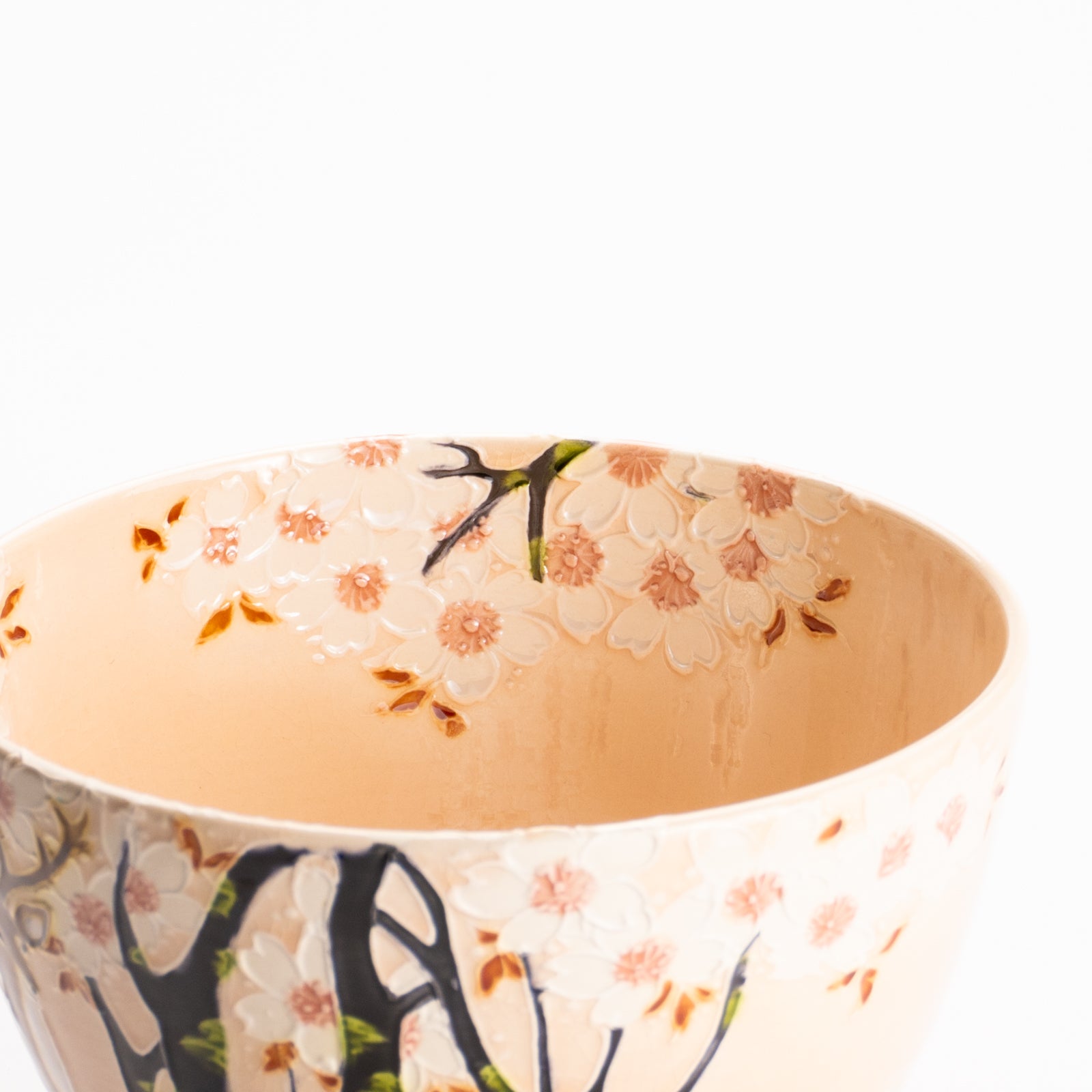 抹茶碗　淡桃交趾 "鹿に桜"　一如 KOTOPOTTER