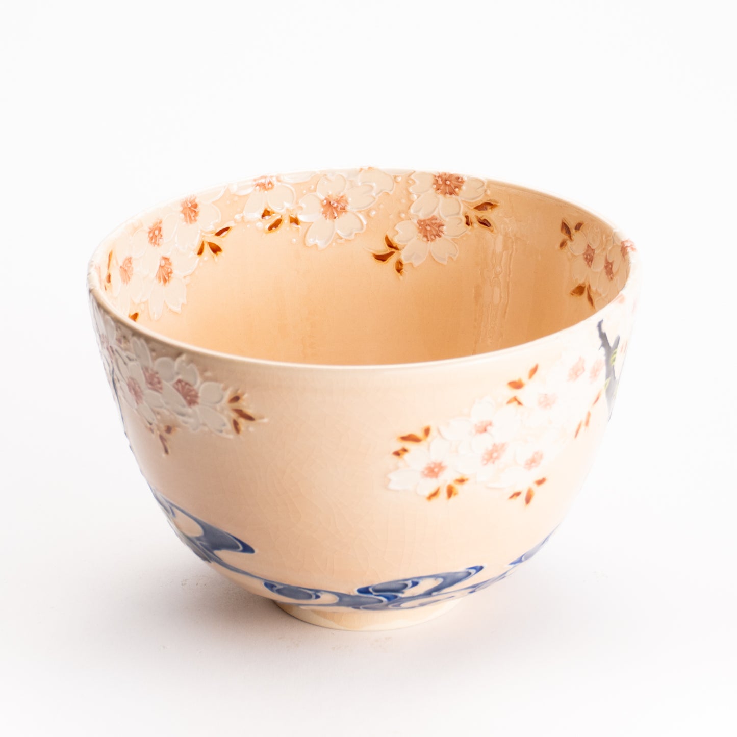 抹茶碗　淡桃交趾 "鹿に桜"　一如 KOTOPOTTER
