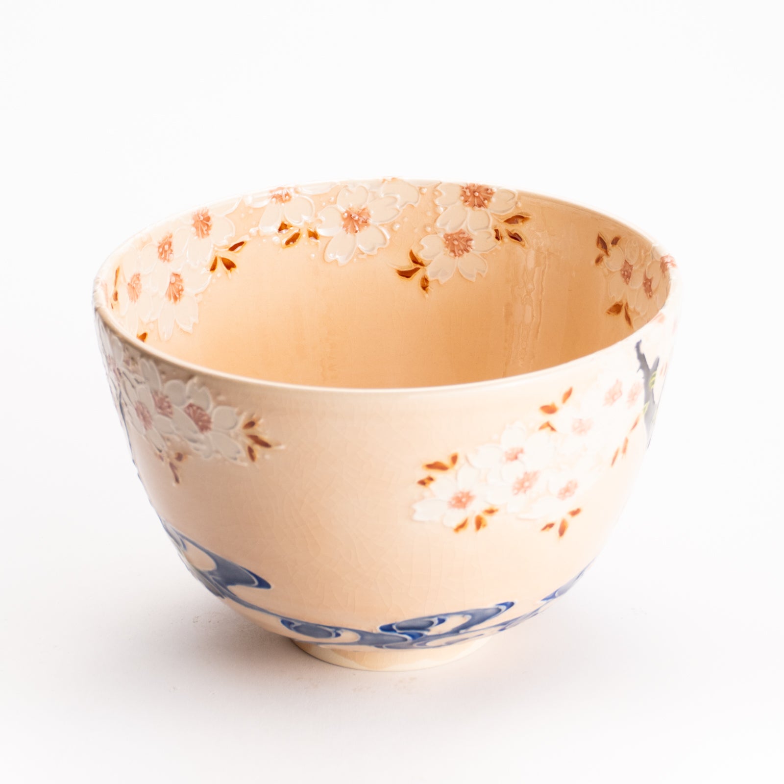 抹茶碗　淡桃交趾 "鹿に桜"　一如 KOTOPOTTER