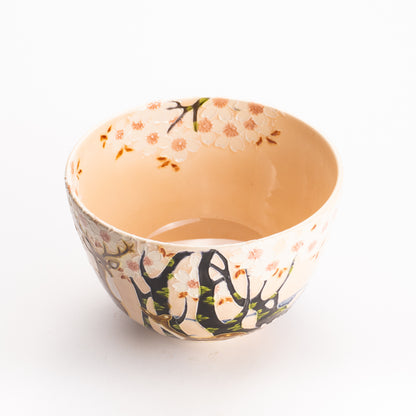 抹茶碗　淡桃交趾 "鹿に桜"　一如 KOTOPOTTER