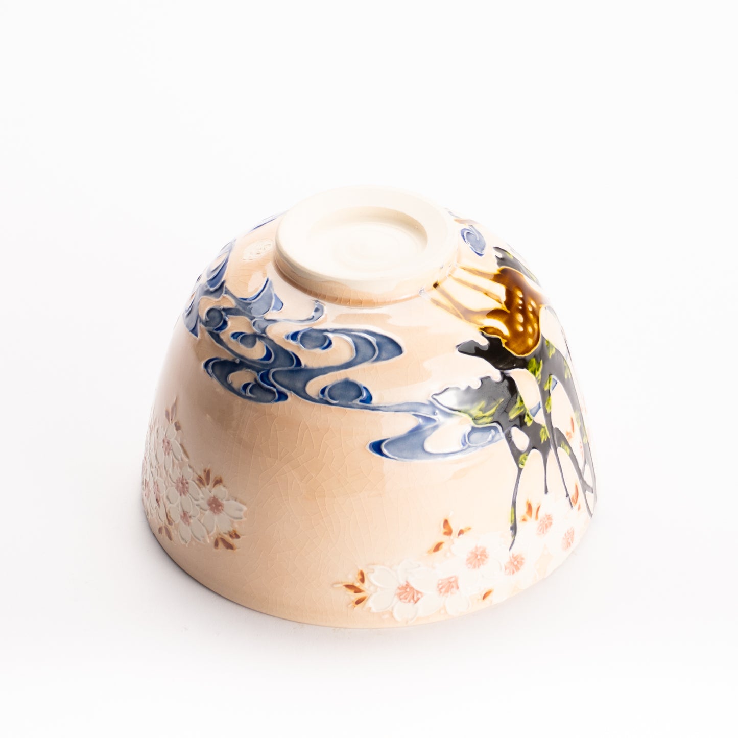抹茶碗　淡桃交趾 "鹿に桜"　一如 KOTOPOTTER
