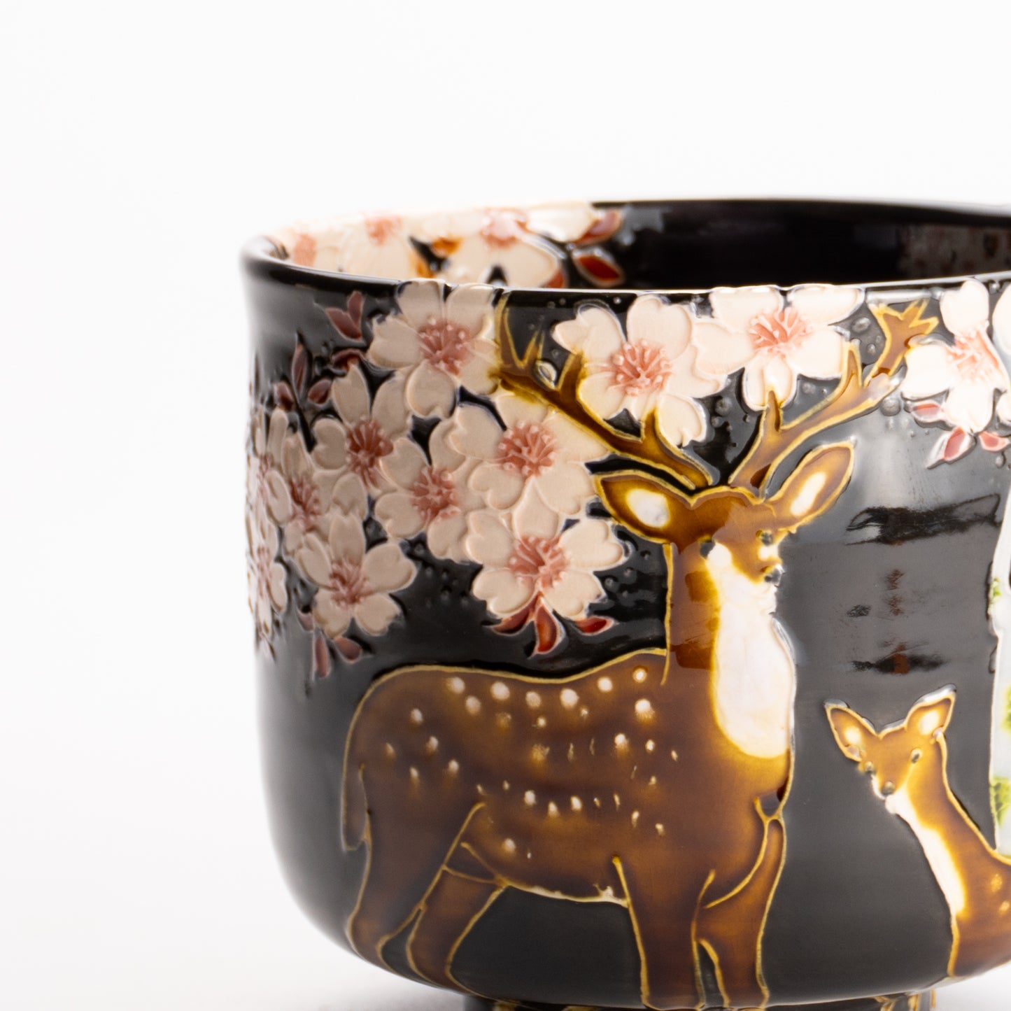 抹茶碗　紫交趾 "鹿に桜"　一如 KOTOPOTTER