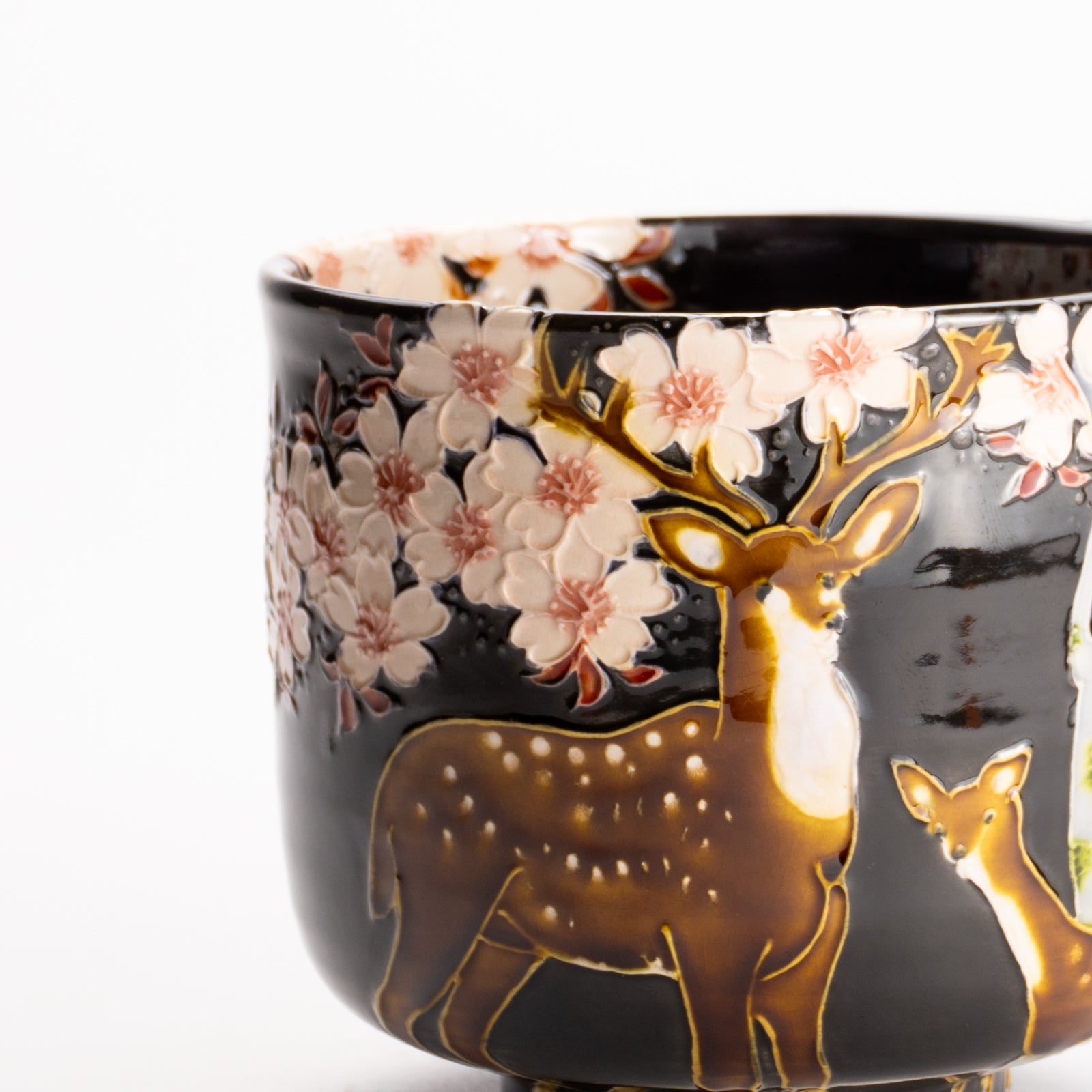 抹茶碗　紫交趾 "鹿に桜"　一如 KOTOPOTTER