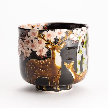 抹茶碗　紫交趾 "鹿に桜"　一如 KOTOPOTTER