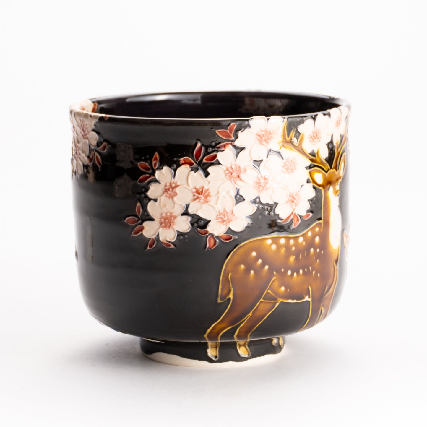 抹茶碗　紫交趾 "鹿に桜"　一如 KOTOPOTTER