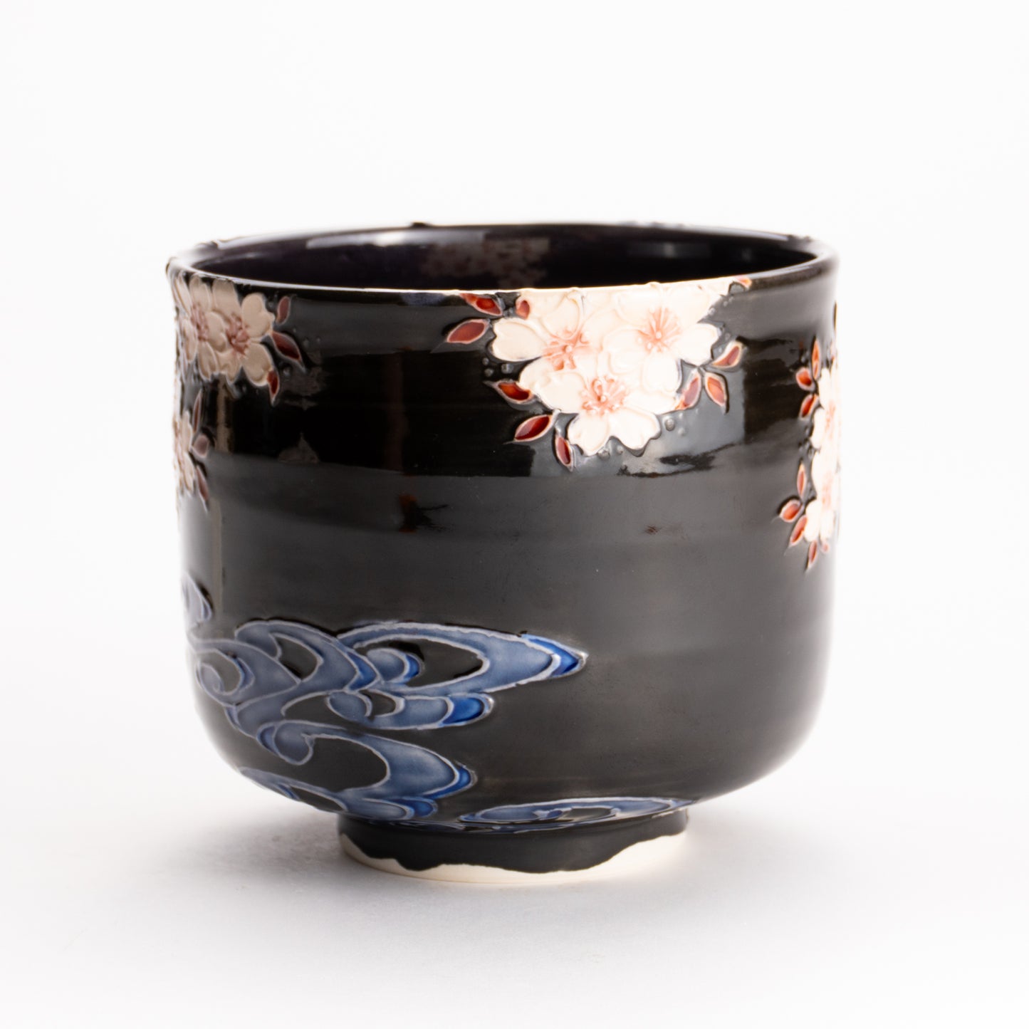抹茶碗　紫交趾 "鹿に桜"　一如 KOTOPOTTER