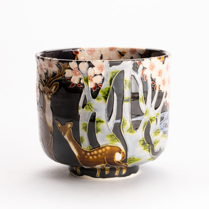 抹茶碗　紫交趾 "鹿に桜"　一如 KOTOPOTTER
