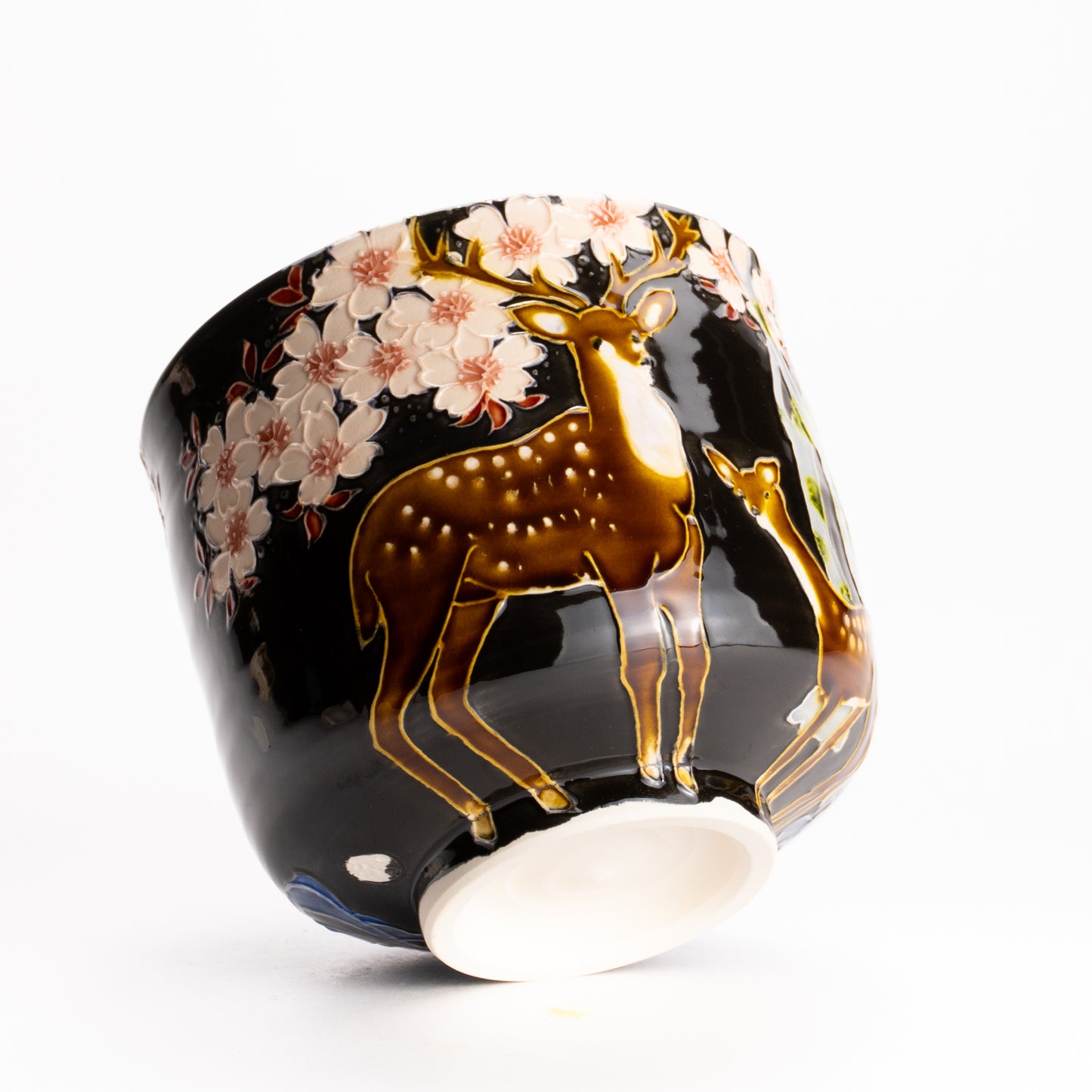 抹茶碗　紫交趾 "鹿に桜"　一如 KOTOPOTTER