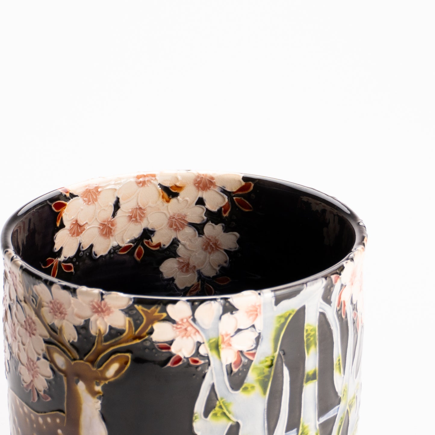抹茶碗　紫交趾 "鹿に桜"　一如 KOTOPOTTER