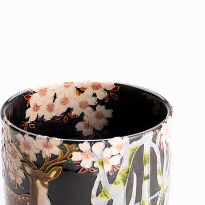 抹茶碗　紫交趾 "鹿に桜"　一如 KOTOPOTTER