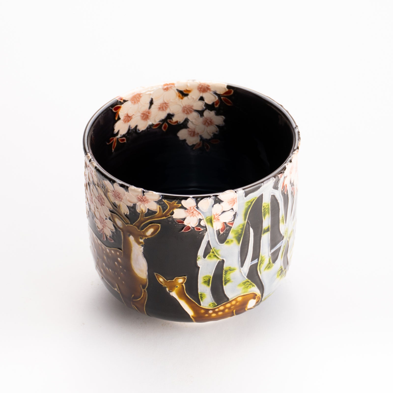 抹茶碗　紫交趾 "鹿に桜"　一如 KOTOPOTTER