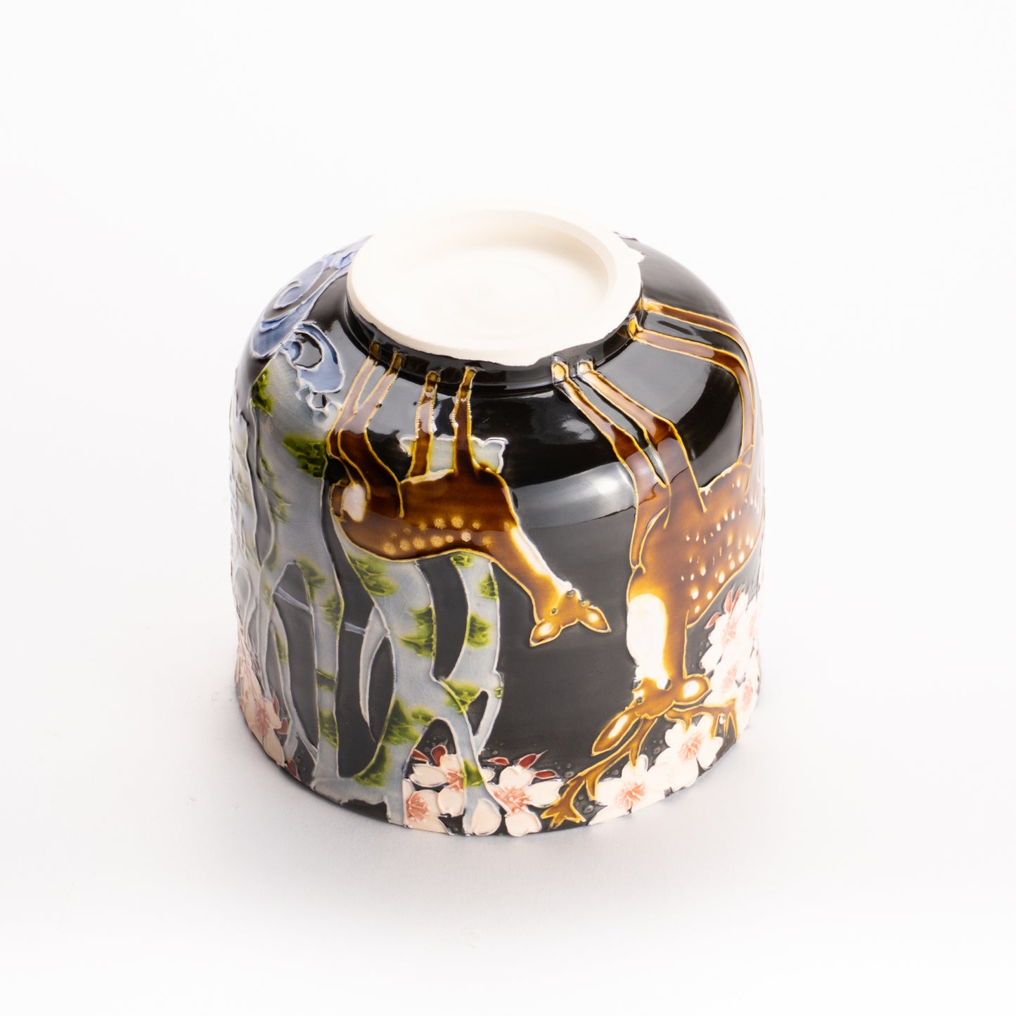 抹茶碗　紫交趾 "鹿に桜"　一如 KOTOPOTTER