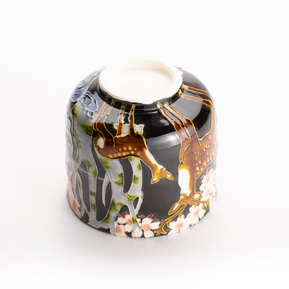 抹茶碗　紫交趾 "鹿に桜"　一如 KOTOPOTTER