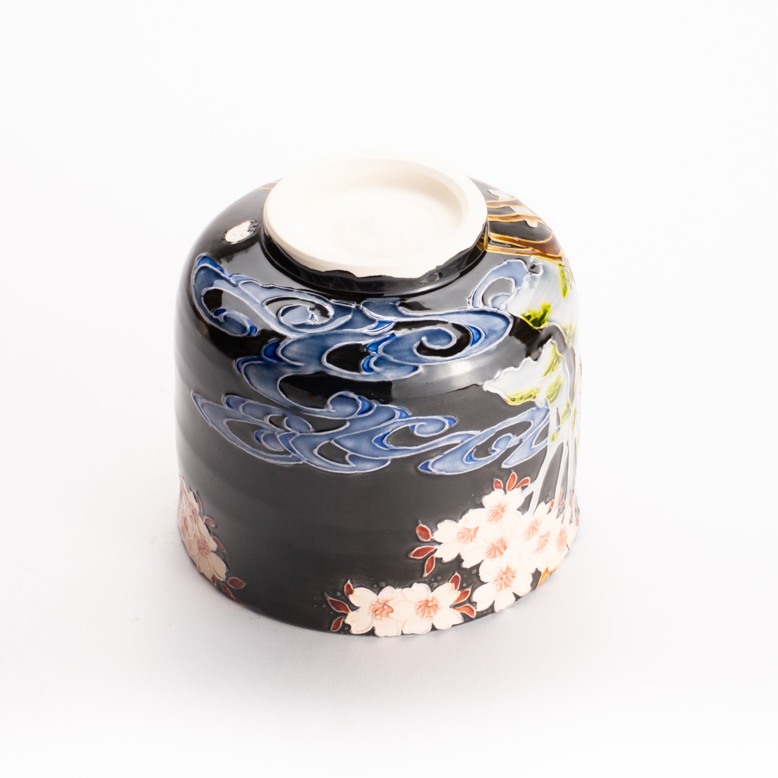 抹茶碗　紫交趾 "鹿に桜"　一如 KOTOPOTTER