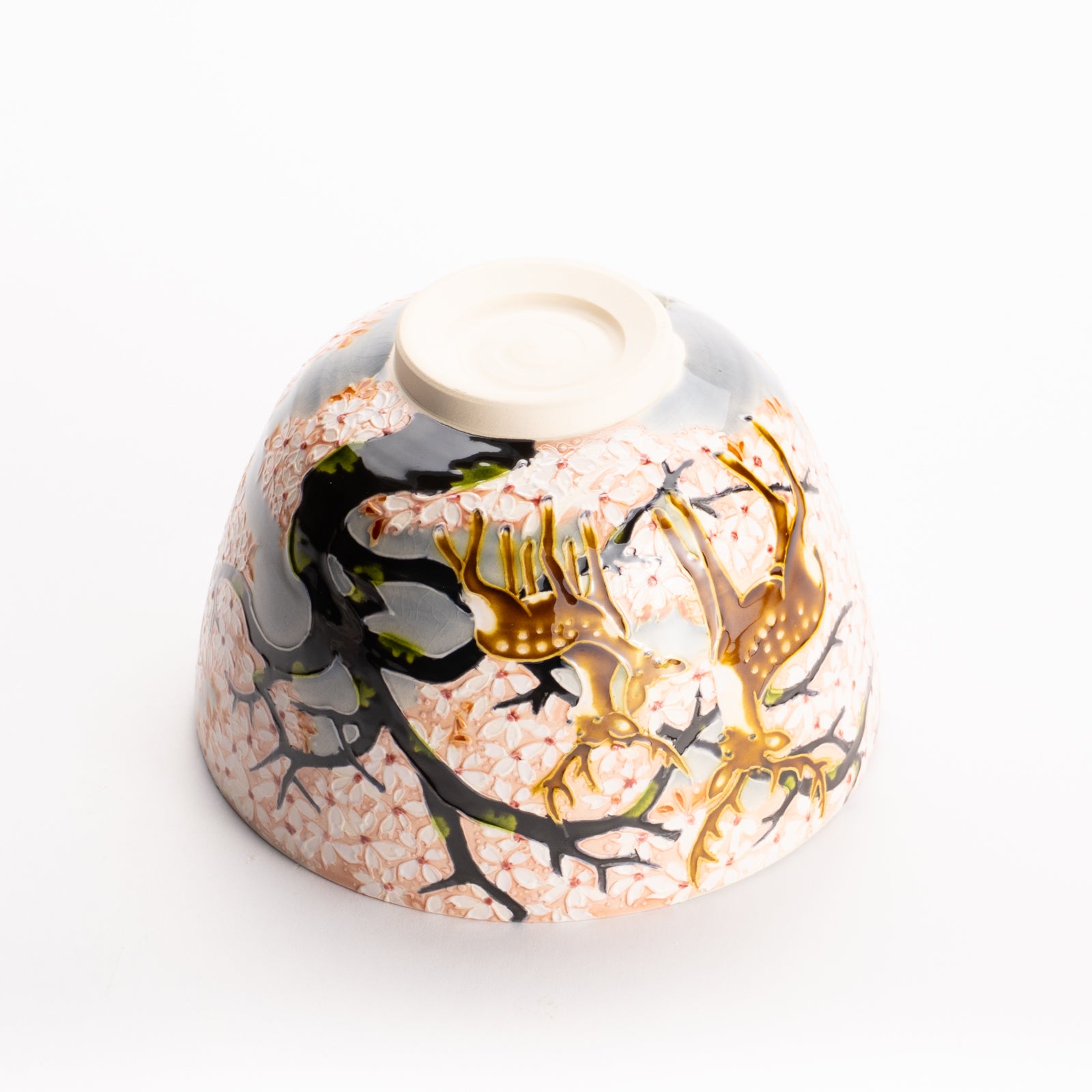 抹茶碗　淡紫交趾 "鹿に桜"　一如 KOTOPOTTER