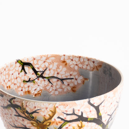 抹茶碗　淡紫交趾 "鹿に桜"　一如 KOTOPOTTER