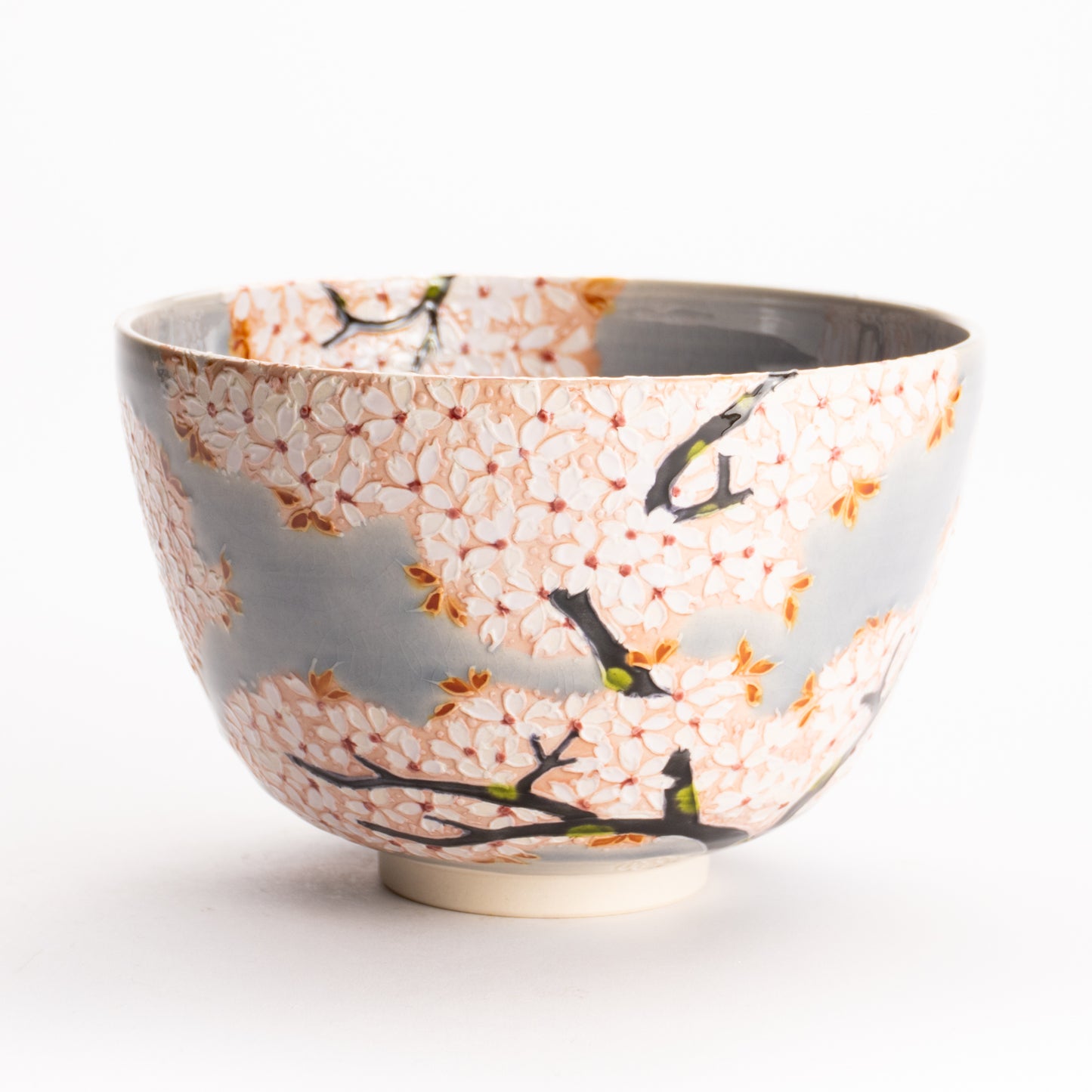 抹茶碗　淡紫交趾 "鹿に桜"　一如 KOTOPOTTER
