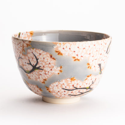 抹茶碗　淡紫交趾 "鹿に桜"　一如 KOTOPOTTER