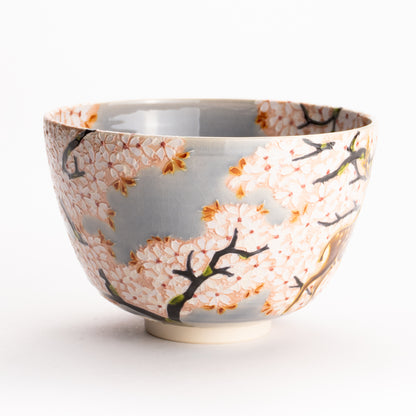 抹茶碗　淡紫交趾 "鹿に桜"　一如 KOTOPOTTER