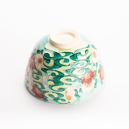 抹茶碗　淡青交趾 "桜に観世水"　一如 KOTOPOTTER